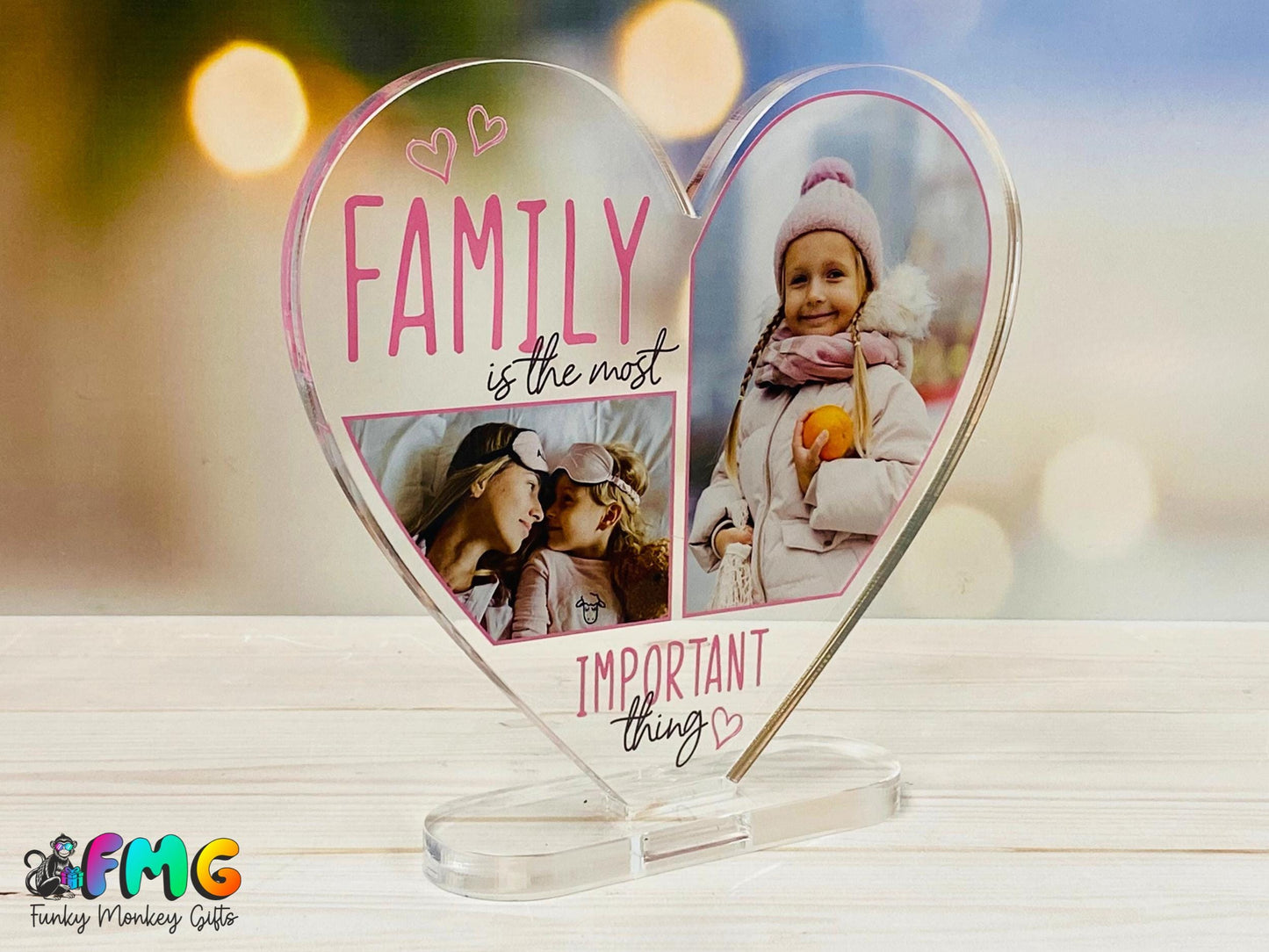 Personalised "Family Is The Most Important Thing" Photo | Acrylic Heart Plaque