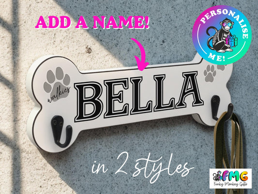 Personalised Dog Name | Bone Shaped Lead Hanger (2 designs to choose from)