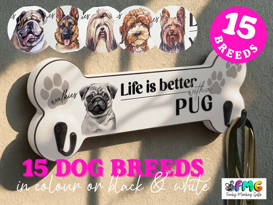 Dog Breed Illustration | Bone-Shaped Lead Hanger