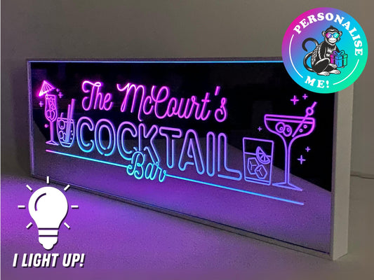 Personalised Cocktail Bar | LED Light Up Mirror