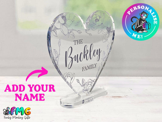 Personalised Family Name | Acrylic Heart Plaque