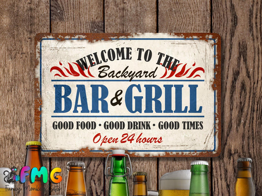 Backyard Bar & Grill | Rustic Effect Metal Sign